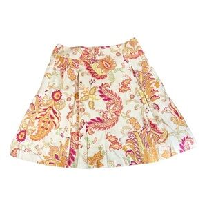 George Designs by Mark Eisen white paisley pleated multicolored a line skirt